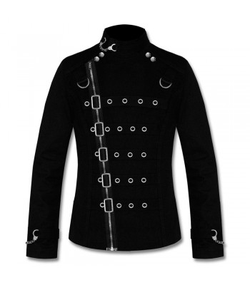 Men Gothic Black Jacket Asylum Vampire Jacket Metal Strap Buckle Jacket Goth Fashion